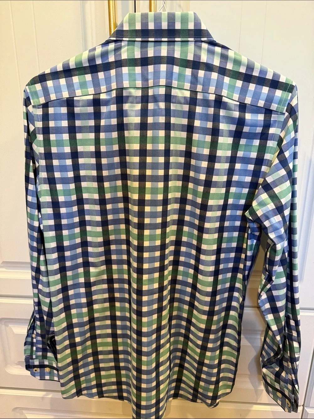 Banana Republic Men's Blue, Green & White Checked Cotton Shirt